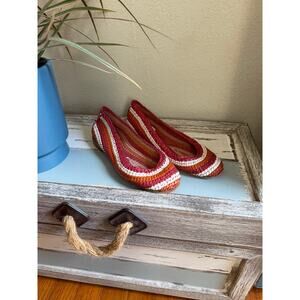 Kate Spade Woven Leather Ballet Flats, Pink, White, Orange Stripe